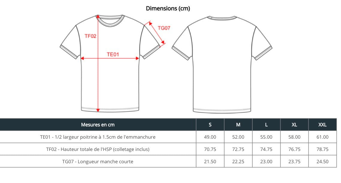 Guide des tailles – RACING CLUB T-SHIRT – IVORY